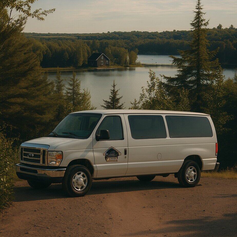 Van overlooking a cabin in the BWCA