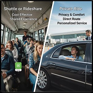 Benefits Over Shuttle or Rideshare vs Private Ride transportation from the airport