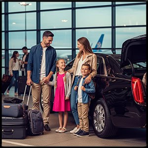 Black town car at the airport