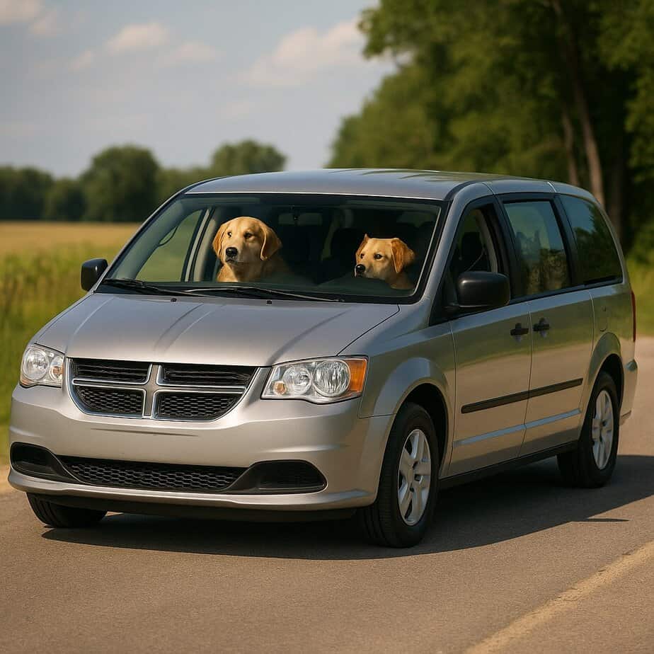 Dogs driving a van to Ely, MN