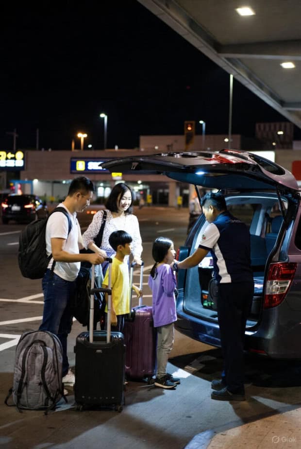 Driver picking up a family at the MSP airport at night