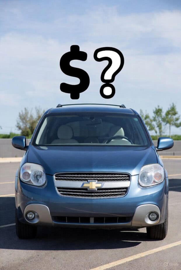 A picture of a car with a dollar sign and question mark over it