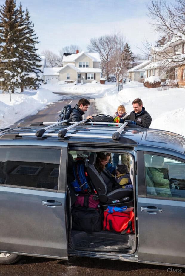 Driver picking up family in Mankato Minnesota during the winter