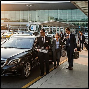 Customers of a black car airport ride company