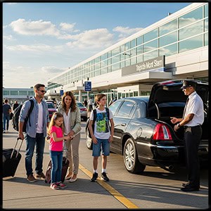 Happy family at the airport