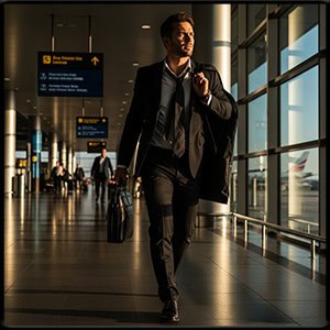 business man walking out of the airport