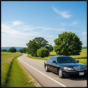 car driving through the countryside on a clear mid summer day
