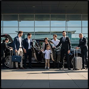 happy Customers of a black car airport ride company