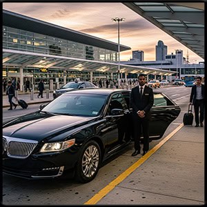 modern black town car at the airport