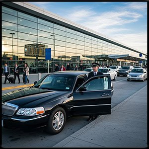 modern black town car at the airport