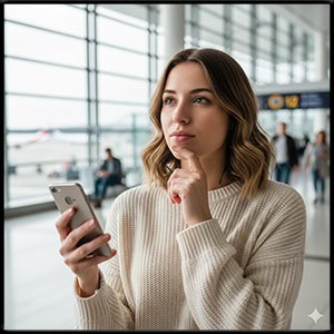 woman thinking with a phone in her hand