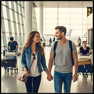 happy couple at the airport