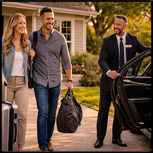 trip to the airport in a private ride service