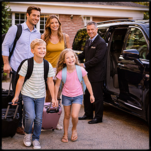 Family getting picked up for airport