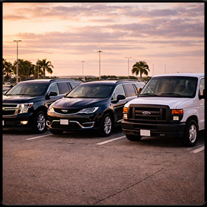 basic, black car and large van